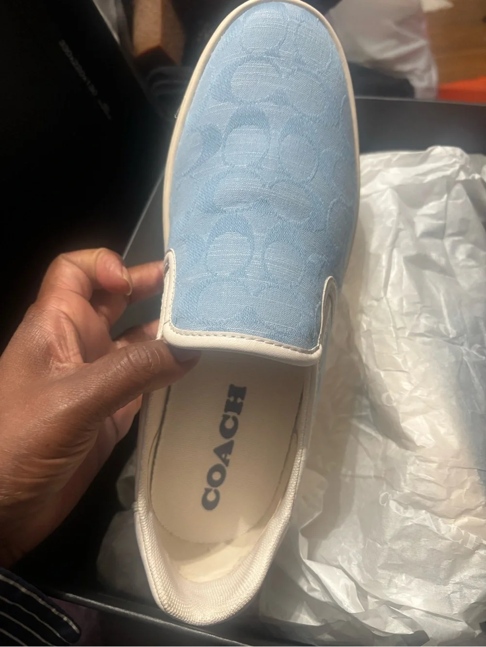Coach Baby Blue Monogram Slip-On Sneaker